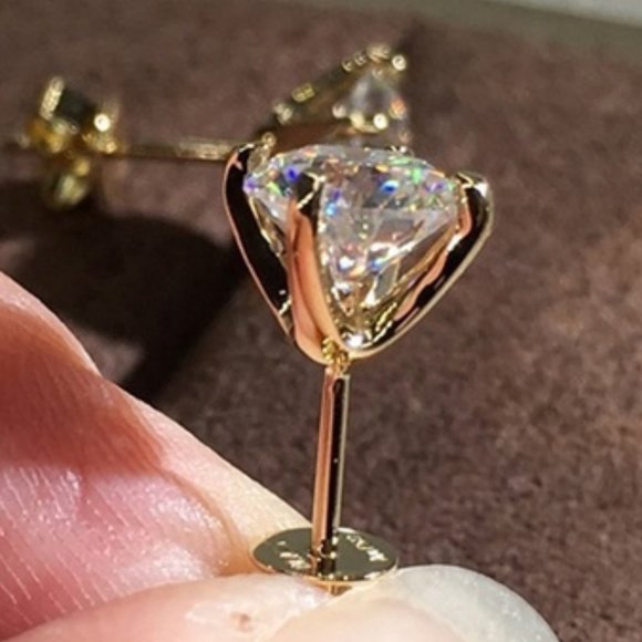 14CT Yellow Gold Stud Simulated Diamonds Earrings, Sterling silver&RP - Picture 7 of 7